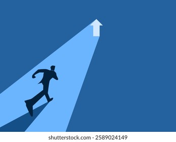 Career growth, Businessman running on the arrow pointing up
