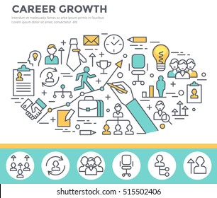 Career growth concept illustration, thin line flat design