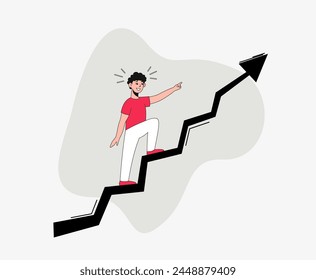 Career growth concept. Vector illustration of a man climbing the career ladder.