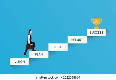 Career growth and development concept with businessman walking on the stair to the top illustration