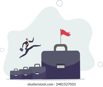 Plan de desarrollo de crecimiento profesional, promoción de empleo o motivación para alcanzar el objetivo de trabajo, paso de escalera al éxito, concepto de ambición. ilustración plana.