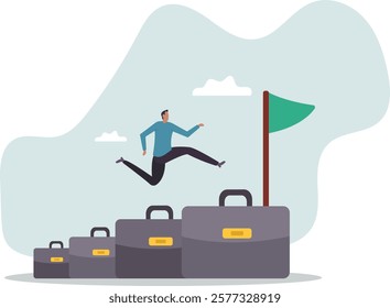 Career growth development plan, job promotion or motivation to achieve work target, stair step to success, ambition.flat characters.