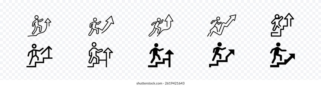 Career Growth Icon – Person Climbing Upward Arrow Symbol for Success and Development