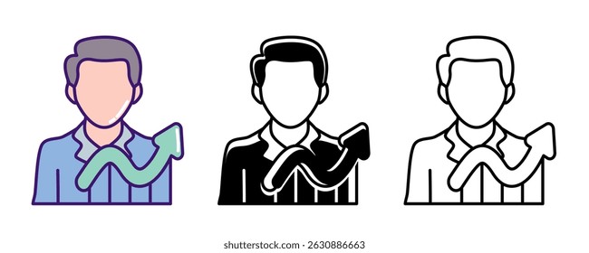 Career Growth icon represented by employee, grow cahrt Line, Filled, Color style.