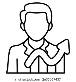 Career Growth icon represented by employee, grow cahrt Line style.