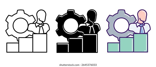 Career Growth icon represented by employee, grow chart Line, Filled, Color style.