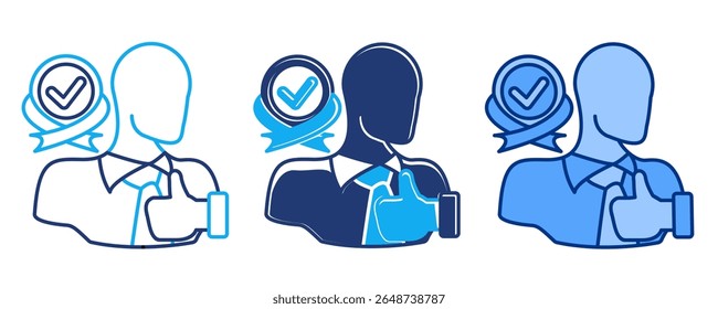 Career Growth icon represented by employee, grow chart Blue, Dualline, Dualtone style.