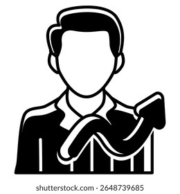 Career Growth icon represented by employee, grow cahrt Black Filled style.