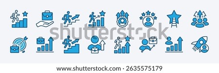Career growth icon vector set. Contains grow, work, job, performance, gain, improvement chart, increase, development, target achievement success, promoting, climb, graph, progress. Illustration