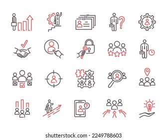 Career growth icons set. Collection of graphic elements for website, organization of effective workflow. Management and negotiations. Cartoon flat vector illustrations isolated on white background - Shutterstock ID 2249788603