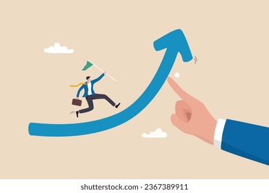 Career growth or increase productivity, motivation for success career development, increase revenue, income or profit, help or support concept, businessman hand help push arrow rising up for success.