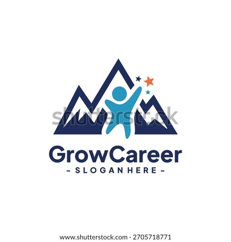 Career growth logo template design. Leadership logo concept. Success people with mountain peak vector illustration.