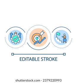 Career growth loop concept icon. Professional development. Target goals. Achievement at work abstract idea thin line illustration. Isolated outline drawing. Editable stroke. Arial font used