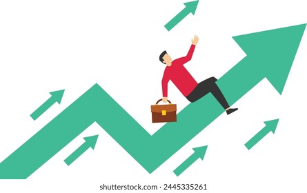 Career growth, motivation for success, career development or ambition concept for success, growing business or leadership to overcome challenges, confident woman climbing the ladder of growth arrows.