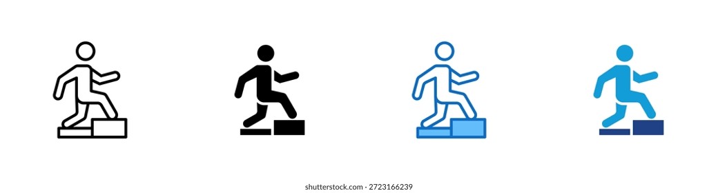 Vector de diseño de íconos de estilo múltiple: persona que da un paso hacia arriba representando el progreso profesional, el desarrollo personal y el avance