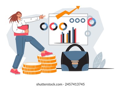 Career growth and personal achievements challenge, flat vector illustration isolated on white background. Planning career and financial growth, moving toward success and prosperity.