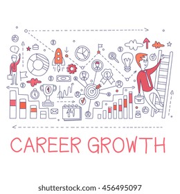 Career Growth Process Elements Creative Sketch Infographic