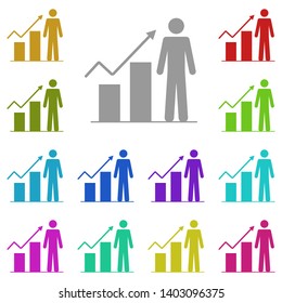 career growth, schedule, man multi color icon. Simple glyph, flat vector of people icons for UI and UX, website or mobile application on white background