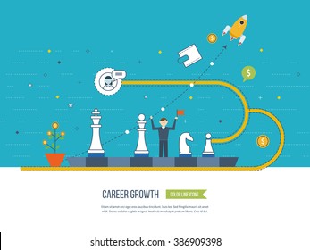 Career growth, selecting candidates, career ladder.  Financial strategy concept. Business development, strategic management, finance, banking, market data analytics concept. 