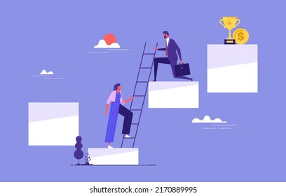 Career growth and supporting with giving a helping hand business concept flat style design vector illustration. Collective teamwork and partnership or mentoring metaphor