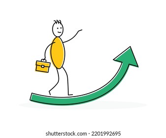 Career growth symbol. Stickman or businessman character walking to growth and career path vector illustration. Successful concept.