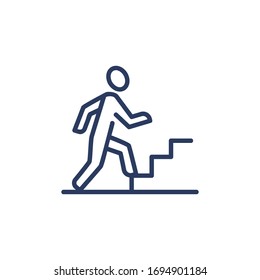 Career growth thin icon. Employee, worker, professional walking upstairs. Line icon for business, job success, leadership concept