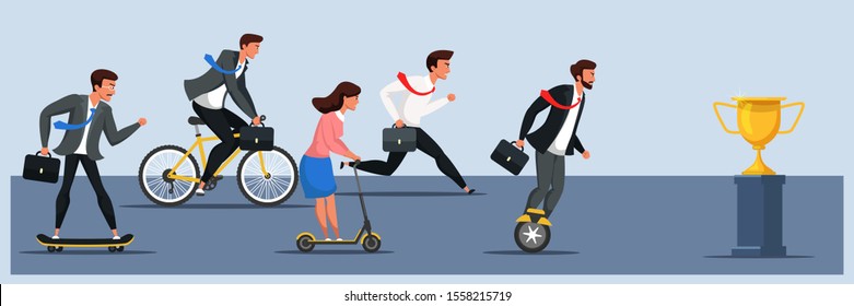 Career growth vector banner template. Business race illustration. Male and female employee flat characters chasing. Career ladder, staff competition concept. Motivational poster design idea