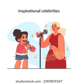 Career guidance for children. Celebrities inspiring and helping a kid to define a future profession. Children education path for potential career. Flat vector illustration