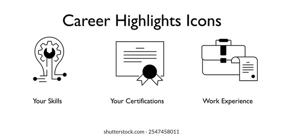 Iconos destacados de la carrera: Iconos incluidos: Experiencia laboral, sus certificaciones, sus habilidades