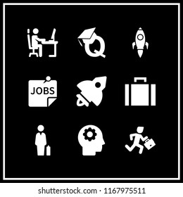 career icon. 9 career vector set. employment running late, briefcase, workplace and employment thinker icons for web and design about career theme