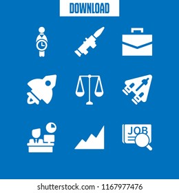career icon. 9 career vector set. ascending graphic, full time job, rocket and briefcase icons for web and design about career theme