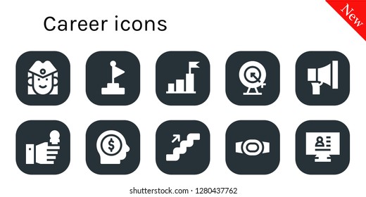  career icon set. 10 filled career icons. Simple modern icons about  - Stewardess, Goal, Promotion, Interview, Employee, Stairs, Champion belt, CV