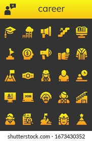 conjunto de iconos de carrera. 26 íconos de carrera.  Iconos modernos sencillos, como: Desempleado, Vendedor, Objetivo, Promoción, Escaleras, Contratación, Empleado, Entrevista, Uniforme, Cinturón de Campeón