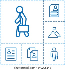 Career icon. set of 6 career outline icons such as resume, man with case