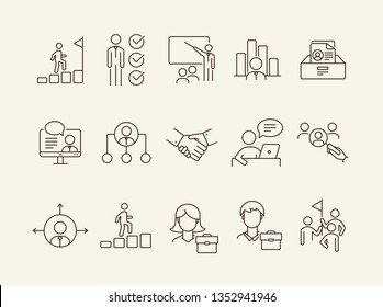 Career icons. Line icons collection on white background. Professional skills, hierarchy, team. Business concept. Vector illustration can be used for topic like management, planning, strategy