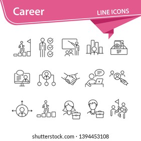 Career icons. Line icons collection on white background. Professional skills, hierarchy, team. Business concept. Vector illustration can be used for topic like management, planning, strategy