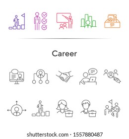 Career icons. Line icons collection on white background. Professional skills, hierarchy, team. Business concept. Vector illustration can be used for topic like management, planning, strategy