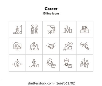 Career icons. Line icons collection on white background. Professional skills, hierarchy, team. Business concept. Vector illustration can be used for topic like management, planning, strategy