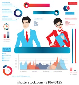 Career infographic, Illustration of buisnessman and buisness woman, elements. Vector.Eps 10.