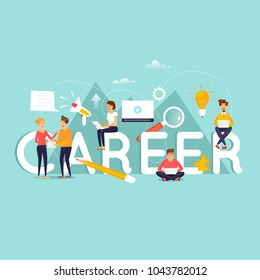 Career, job search, freelance, employment, recruitment. Inscription career and people. Flat design vector illustration.