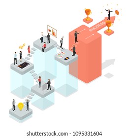 Career Ladder Business Step Concept 3d Isometric View Achievement Leadership. Vector illustration of Growth Opportunity and Success Stair