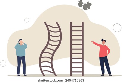 Career ladder challenge, difficulty step growth, different job opportunity or ambition, climbing ladder with obstacle concept.flat vector illustration