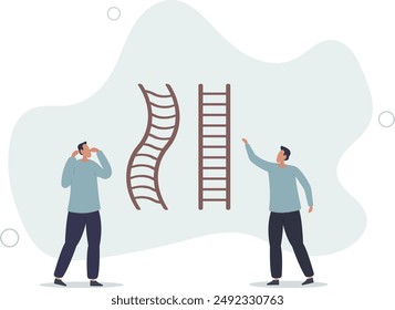 Desafío de la escalera de carrera, crecimiento del paso de la dificultad, oportunidad de trabajo diferente o ambición, escalada con el concepto del obstáculo.diseño plano.ilustración con la gente.