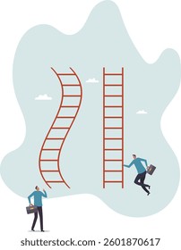 Career ladder challenge, difficulty step growth, different job opportunity or ambition, climbing ladder with obstacle .character for design