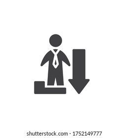 Icono del vector inferior de la escalera de carrera. signo plano relleno para concepto móvil y diseño web. Icono de glifo de fallo comercial. Símbolo, ilustración del logotipo. Gráficos vectoriales