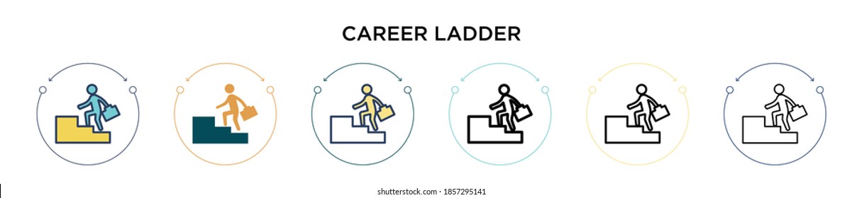 Career ladder icon in filled, thin line, outline and stroke style. Vector illustration of two colored and black career ladder vector icons designs can be used for mobile, ui, web