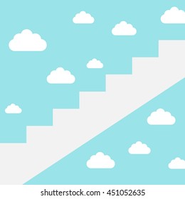 Career ladder leading to clouds. Career, goal, progress, promotion, business, achieve concept. Vector illustration. EPS 8, no transparency