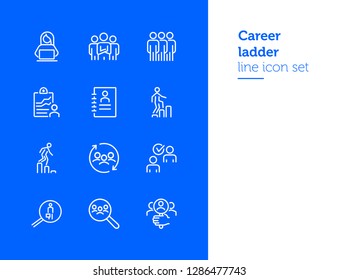 Career ladder line icon set. Set of line icons on white background. Human resource concept. Employee, hiring, HR manager. Vector illustration can be used for topics like work, hiring, career