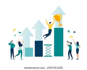 career ladder and personal success. man flying up on plane professional and personal growth. Businessman Flying UP New Startup. vector illustration Growth and Progress