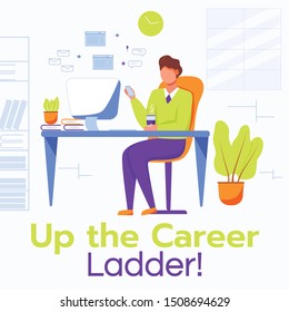 Up the career ladder social media post mockup. Comfortable workplace. Advertising web banner design template. Social media booster, content layout. Promotion poster, print ads with flat illustrations